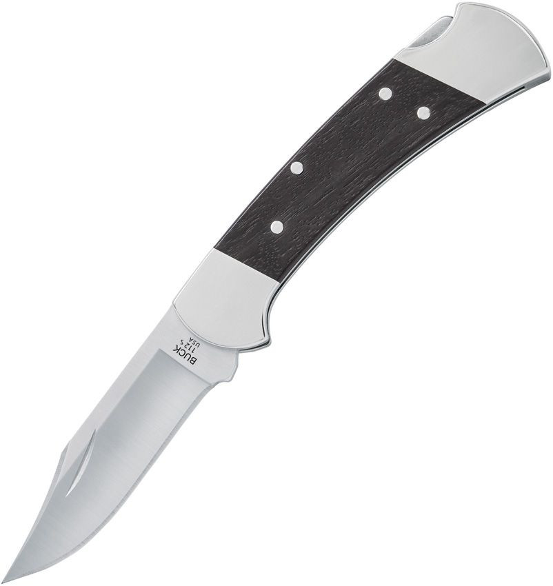 Buck 112 Ranger Slim Heritage Elite BU112BRS20 3.00 Inch CPM MagnaCut Satin Clip Point Blade Genuine Ebony Wood Handle Nickel Silver Bolsters Open Full Side Profile View