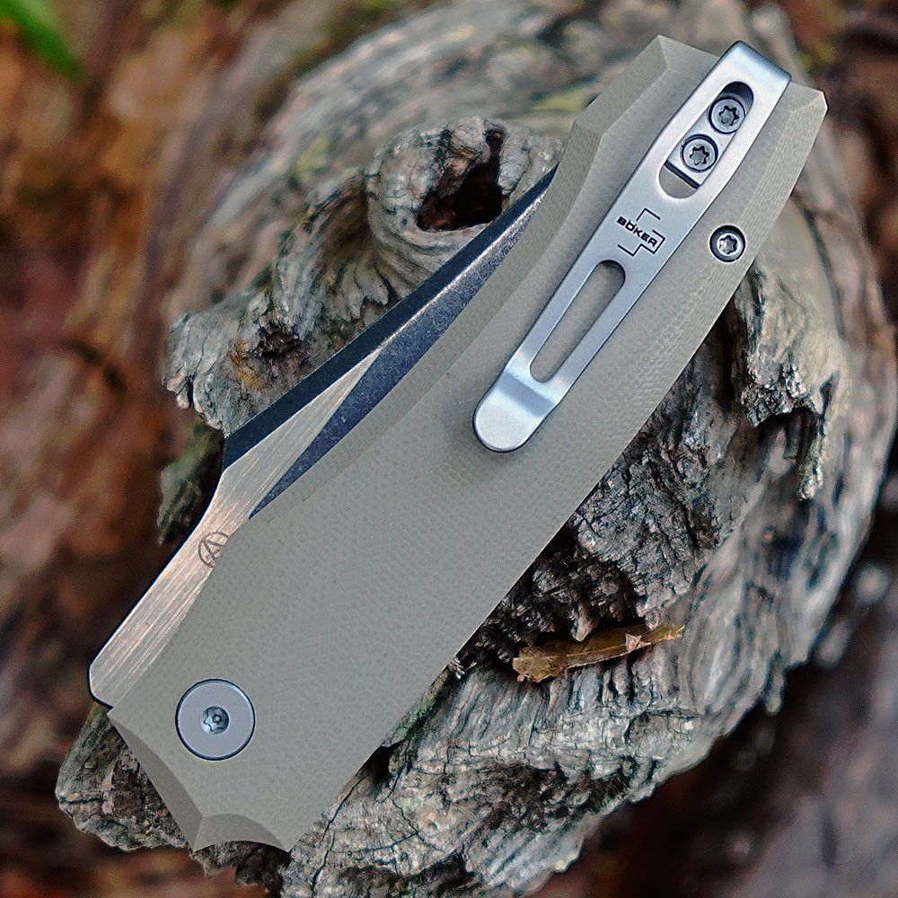 Boker Plus Kazy 01BP0068 tip-up deep carry clip — Coyote Tan G-10, black oxide blade, 2.43 oz, compact tactical EDC profile