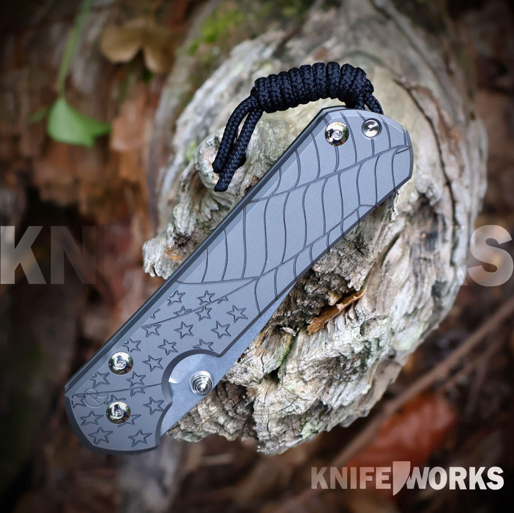 Chris Reeve Sebenza 31 L31-1508 glass blasted 6AL4V titanium — Forever Flag CGG stars and stripes outline, Reeve Integral Lock