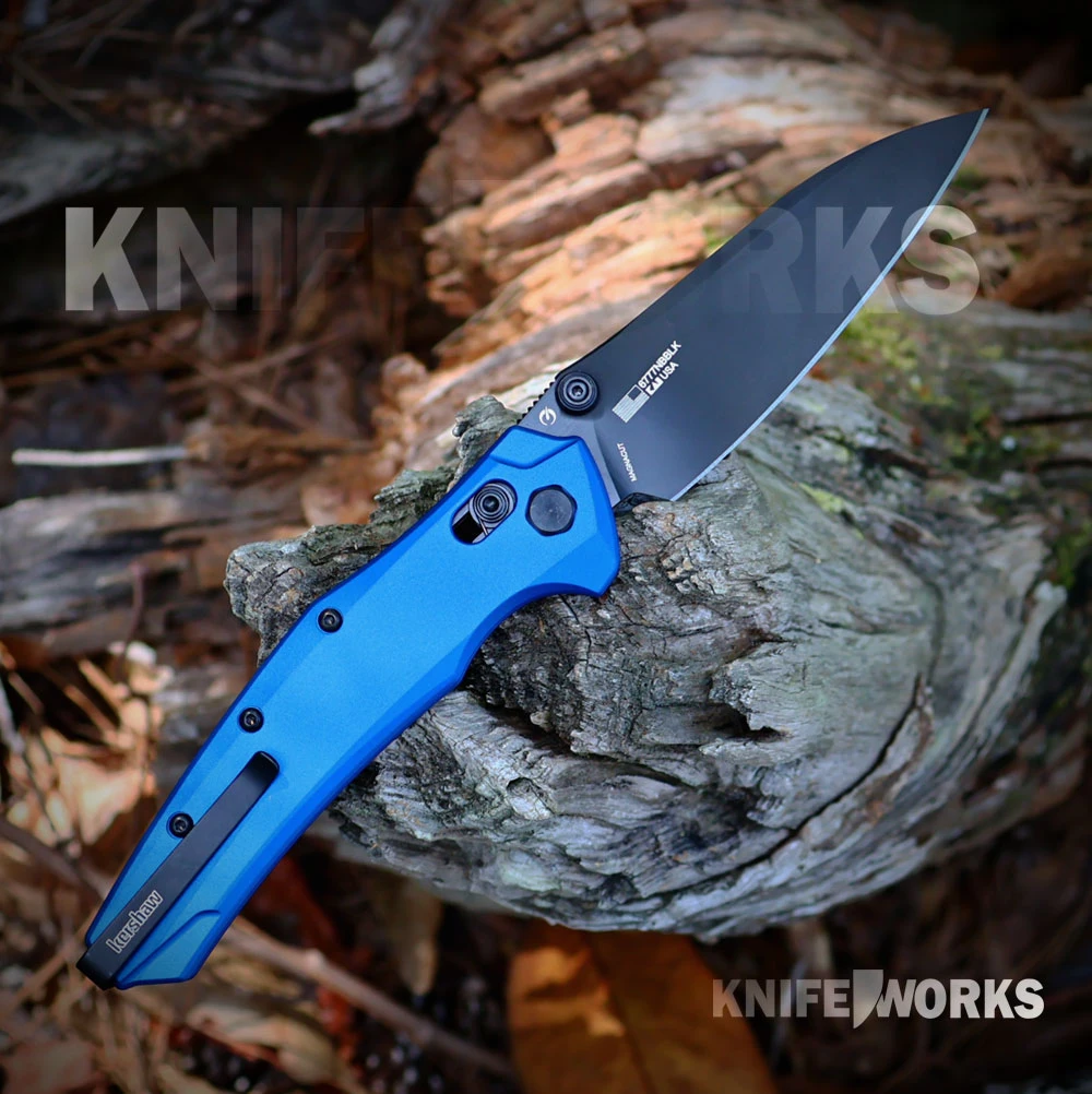 Kershaw Bareknuckle DuraLock Blue - 3.5" CPM MagnaCut Black PVD Plain Edge Modified Sheepsfoot Blade, Blue Aluminum Handle - 6777NBBLK