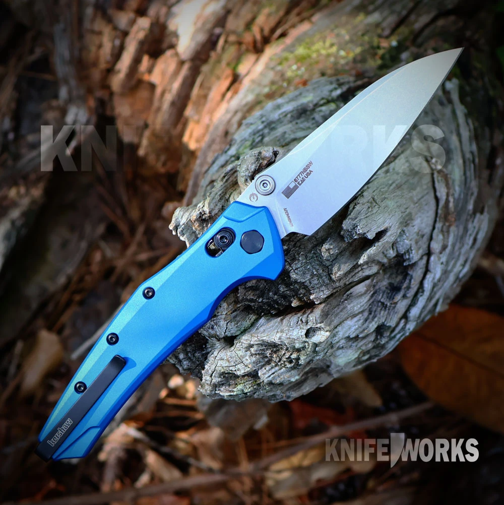 Kershaw Bareknuckle DuraLock Blue - 3.5" CPM MagnaCut Stonewash Plain Edge Modified Sheepsfoot Blade, Blue Aluminum Handle - 6777NBSW