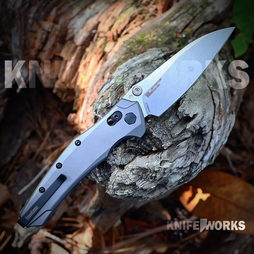 Kershaw Bareknuckle DuraLock - 3.5" CPM MagnaCut Stonewash Plain Edge Modified Sheepsfoot Blade, Gray Aluminum Handle - 6777GRYSW