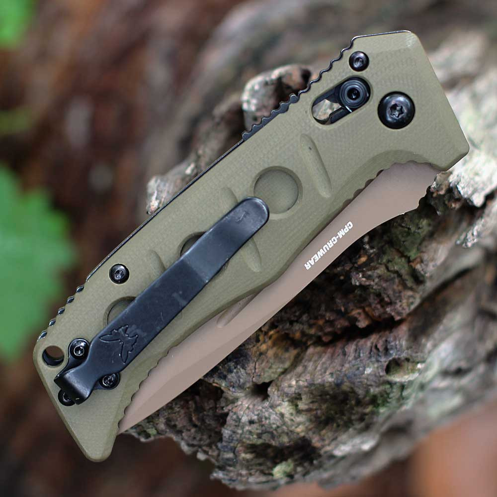 Benchmade Mini Auto Adamas OD Green G10 Handle Detail View