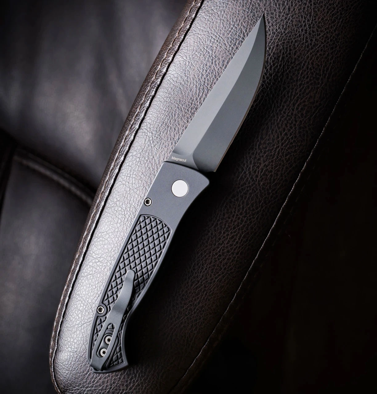 Pro-Tech Brend Classic MagnaCut DLC Black Drop Point Blade Open Detail View