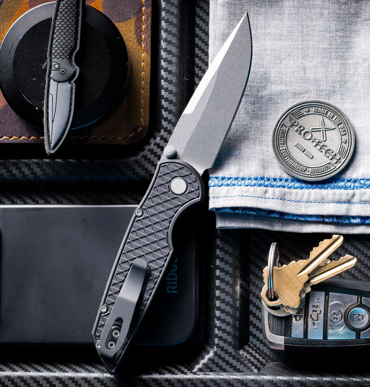 Pro-Tech Integrity MagnaCut Stonewash Spear Point Blade Open Detail View
