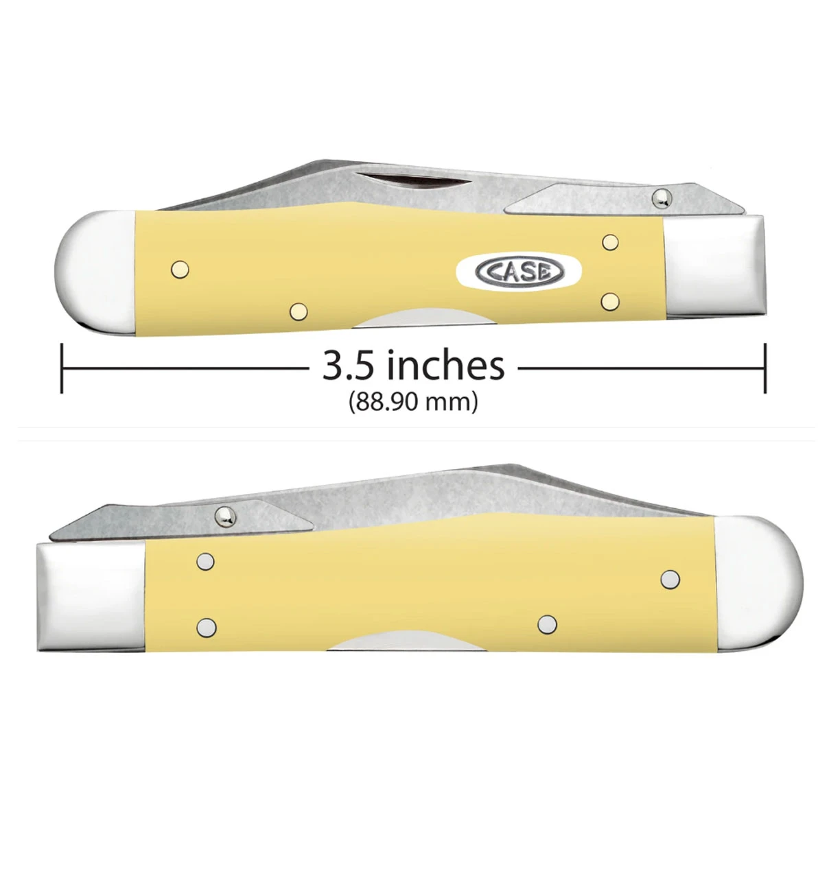 Case Cheetah Cub 81086 smooth yellow synthetic handle — Case Oval Shield, high-visibility, 3.5 in closed, 1.9 oz, 2026 Vault