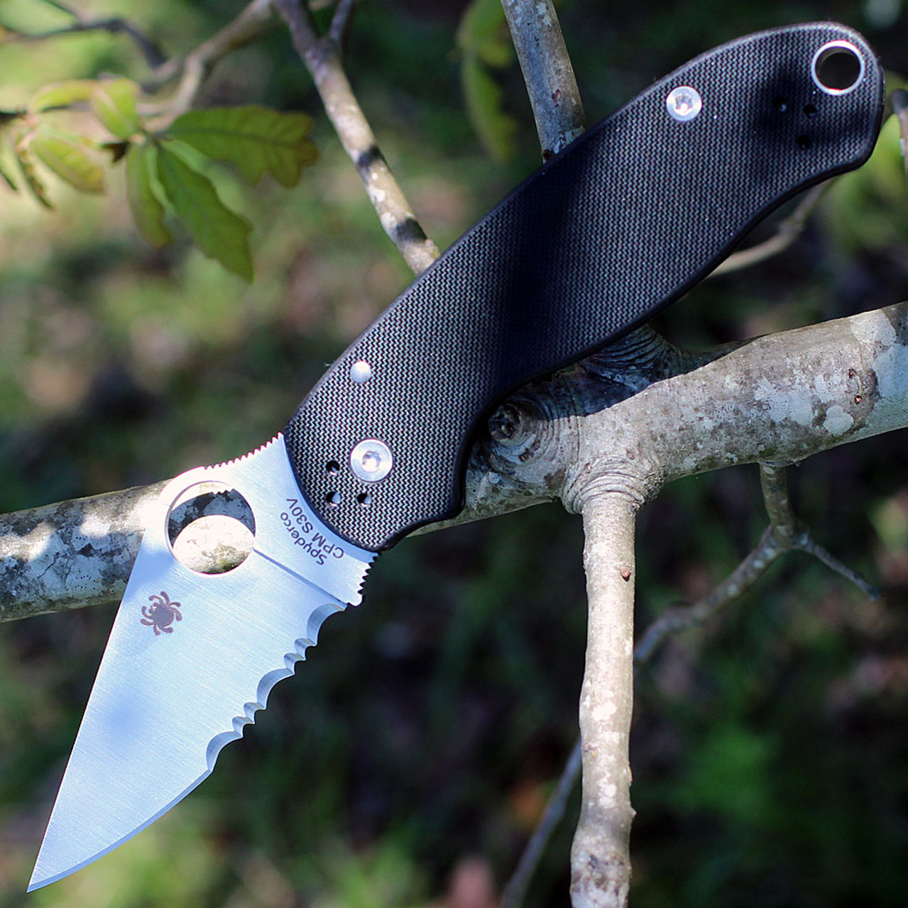 Spyderco Para 3 G-10 Black C223GPS, 2.95" CPM S30V Partially Serrated Blade