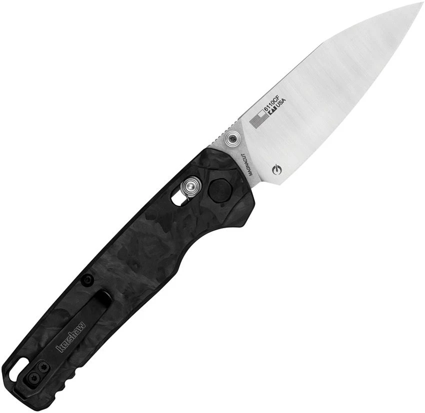 Kershaw Bel Air XL Carbon Fiber 6110CF CPM MagnaCut Two-Tone Reverse Tanto Blade Open Detail View