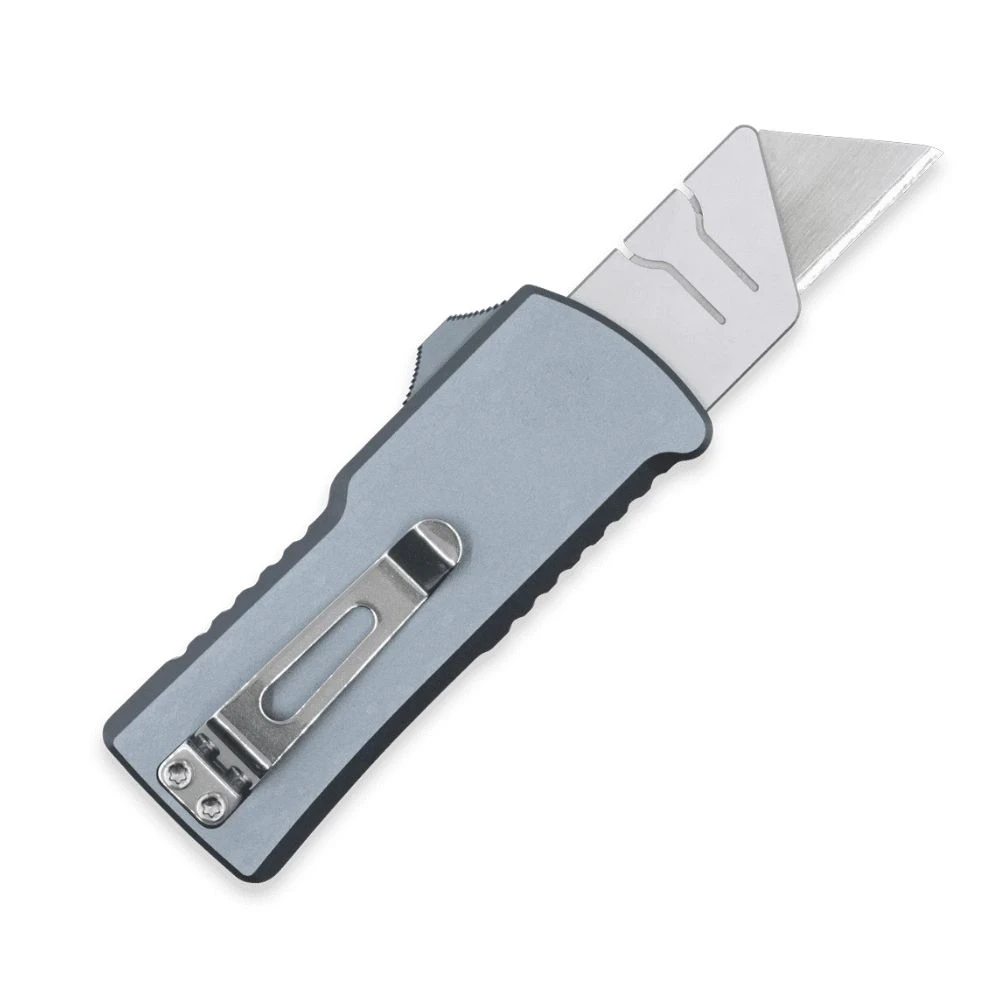CobraTec OTF Utility Knife CTOTFUTGRY Replaceable Utility Blade Open Detail View