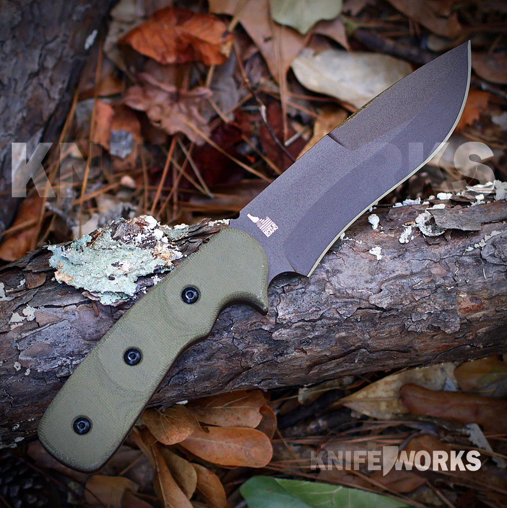 TOPS Mountain Lion TPMTLN02 1095 high carbon steel — 5.50 in, 0.250 in thick, RC 56-58, brown traction powder coat, full cutting edge.
