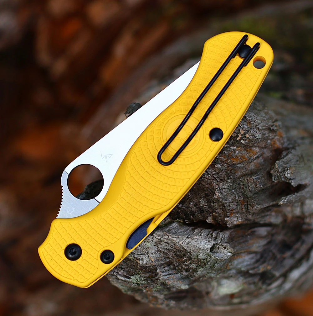 Spyderco Para Military 2 Salt C81PYL2 Compression Lock — streamlined fewer metal components, ambidextrous thumb release, yellow FRN