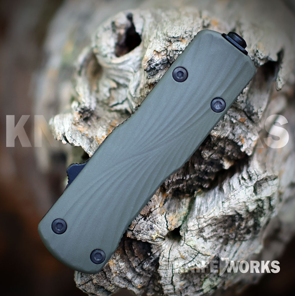 Hogue Micro Counterstrike - 1.95" CPM-MagnaCut Black Stonewash Double Edge OTF Automatic Knife, OD Green Polymer Cover Handle