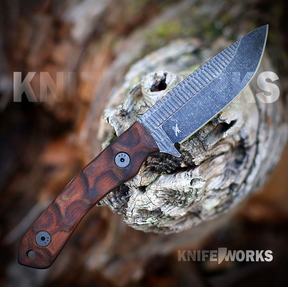 Stroup Knives GP2 Fixed Blade Rosewood - 3.75" Forged 1095HC Rock Tumbled and Acid Etched Blade