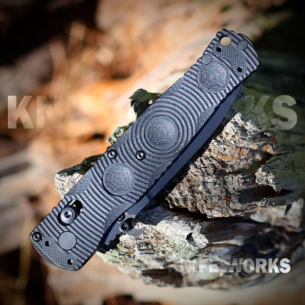 Benchmade Mini SOCP Textured Black G-10 Handle Detail View