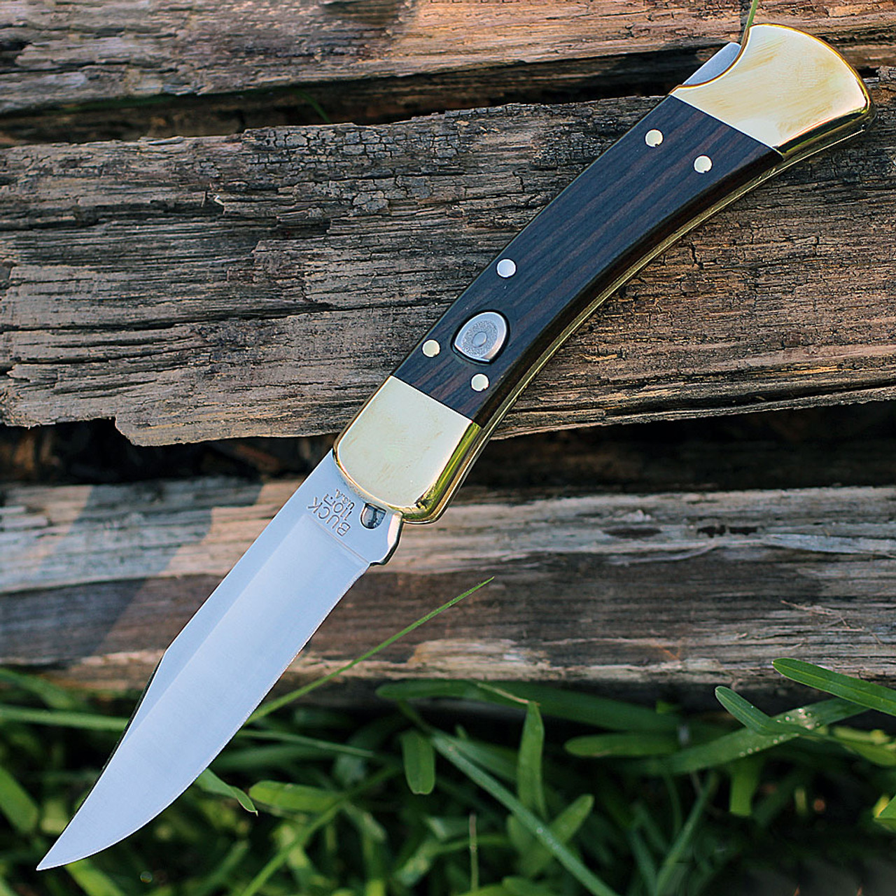 Buck 110BRSA Automatic Hunter, 3.75" 420HC SS Plain Blade, Ebony Dymondwood Handle