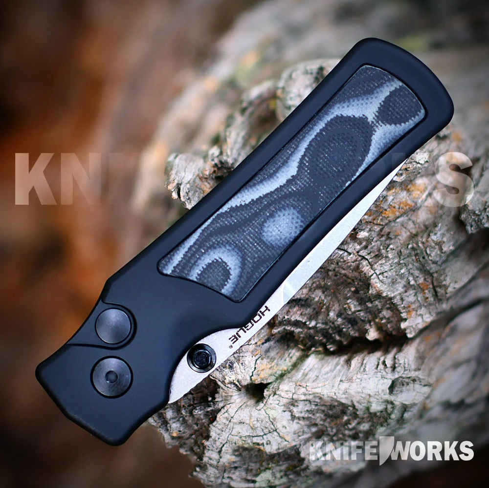 Hogue Saxum 24679 open, stone tumbled CPM MagnaCut drop point blade, black aluminum handle with black G-Mascus G10 insert