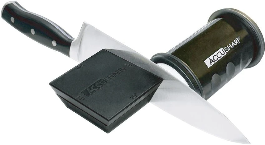 AccuSharp 2-Stone Rolling Knife Sharpener 138C in black with detachable magnetic angle knife holder