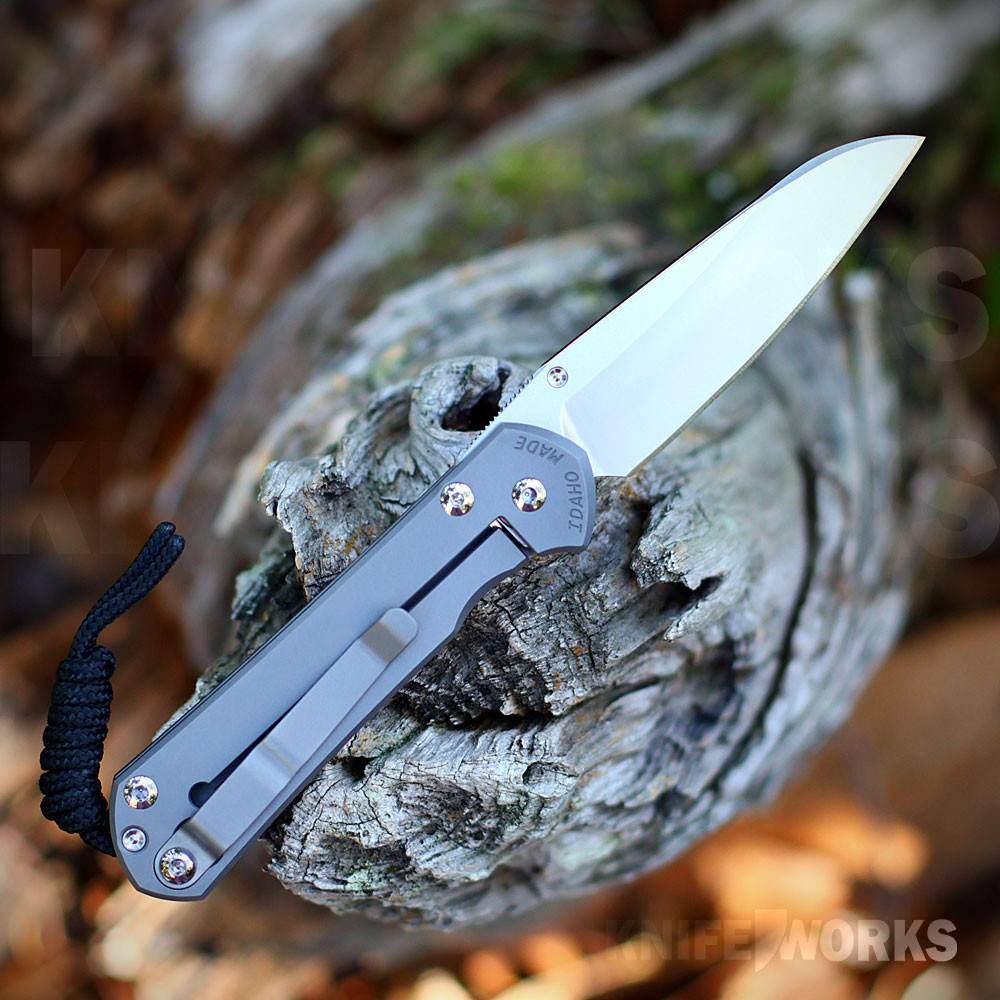 Chris Reeve Small Sebenza 31 S31-1508 open, CPM MagnaCut Insingo blade, glass blasted titanium handle with Forever Flag CGG