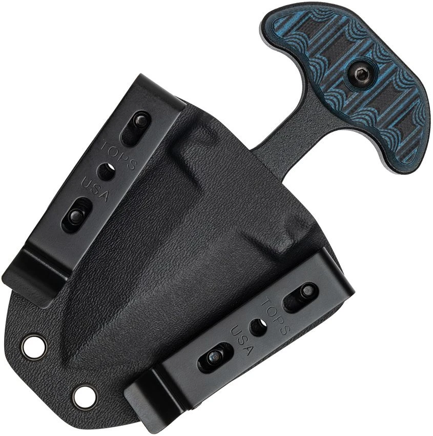 TOPS I Stick Mini ISTKM-01 push dagger with black coated 1075 double-edge blade, blue/black G-10 T-handle, Kydex sheath