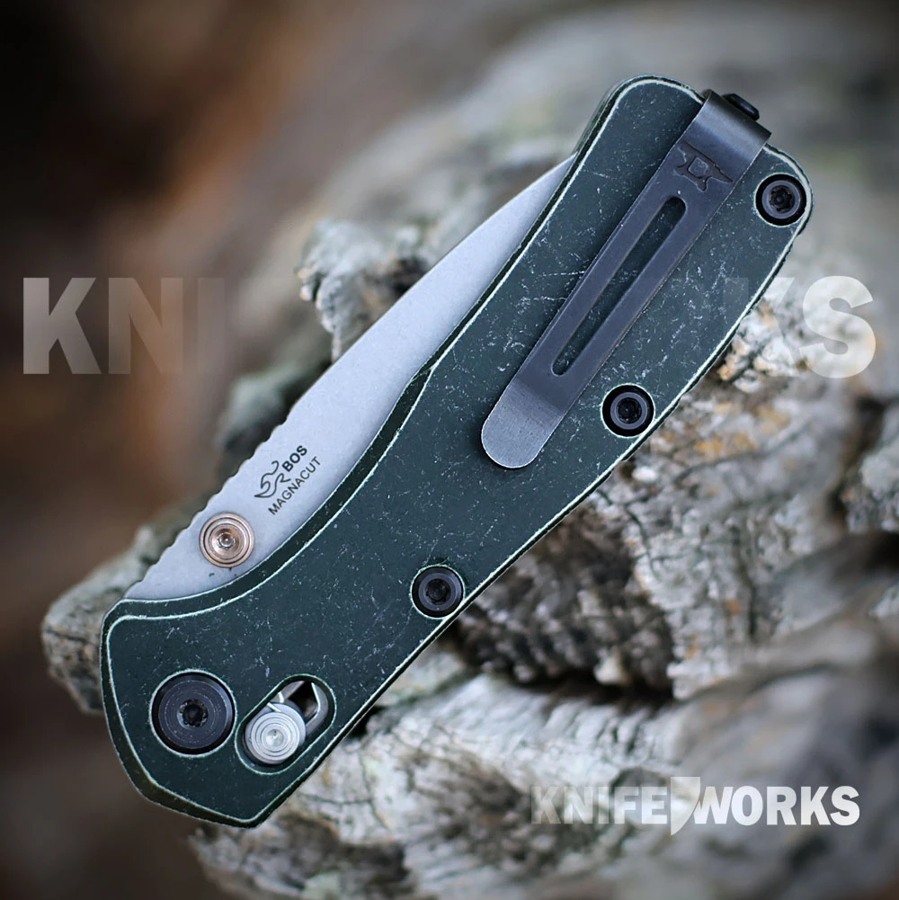 Buck Mini Range Trail Worn Elite 0790GRS2 with stonewashed CPM MagnaCut blade and tumbled green aluminum handle