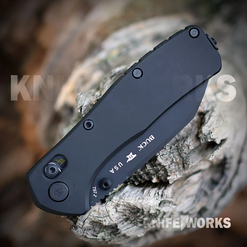 Buck Range Ops Elite 0797BKS with black Cerakote CPM MagnaCut plain edge blade and black aluminum handle