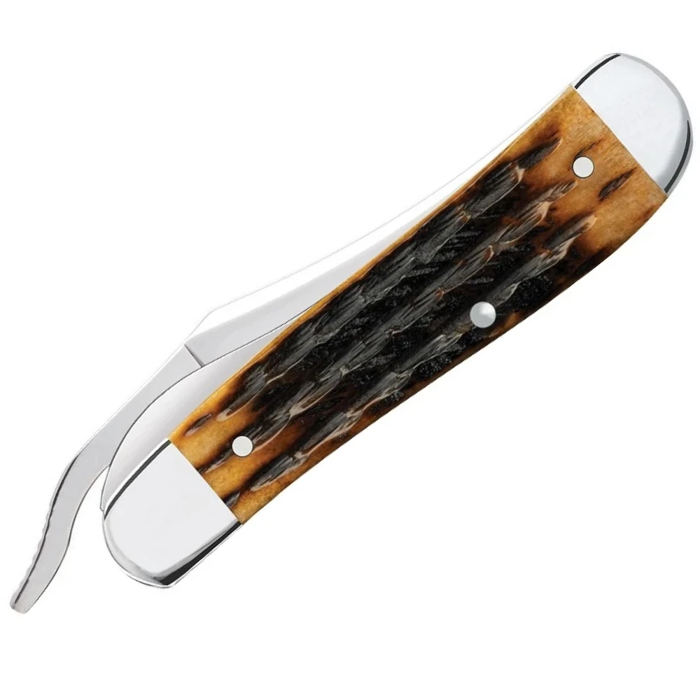 Case XX Russlock Kinfolks Jig Molasses Bone 12773 pocket knife with Tru-Sharp stainless locking clip blade, open view