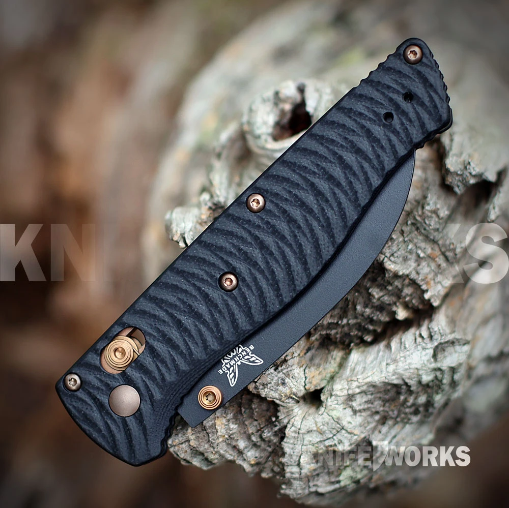 Benchmade Kitsari 213BK-2601 folding knife with Z-12Ultra PM hawkbill blade and black G10 handle