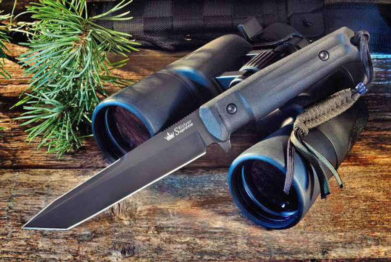 Kizlyar Supreme Aggressor, AUS-8 Black Fixed Blade, Kraton Handle
