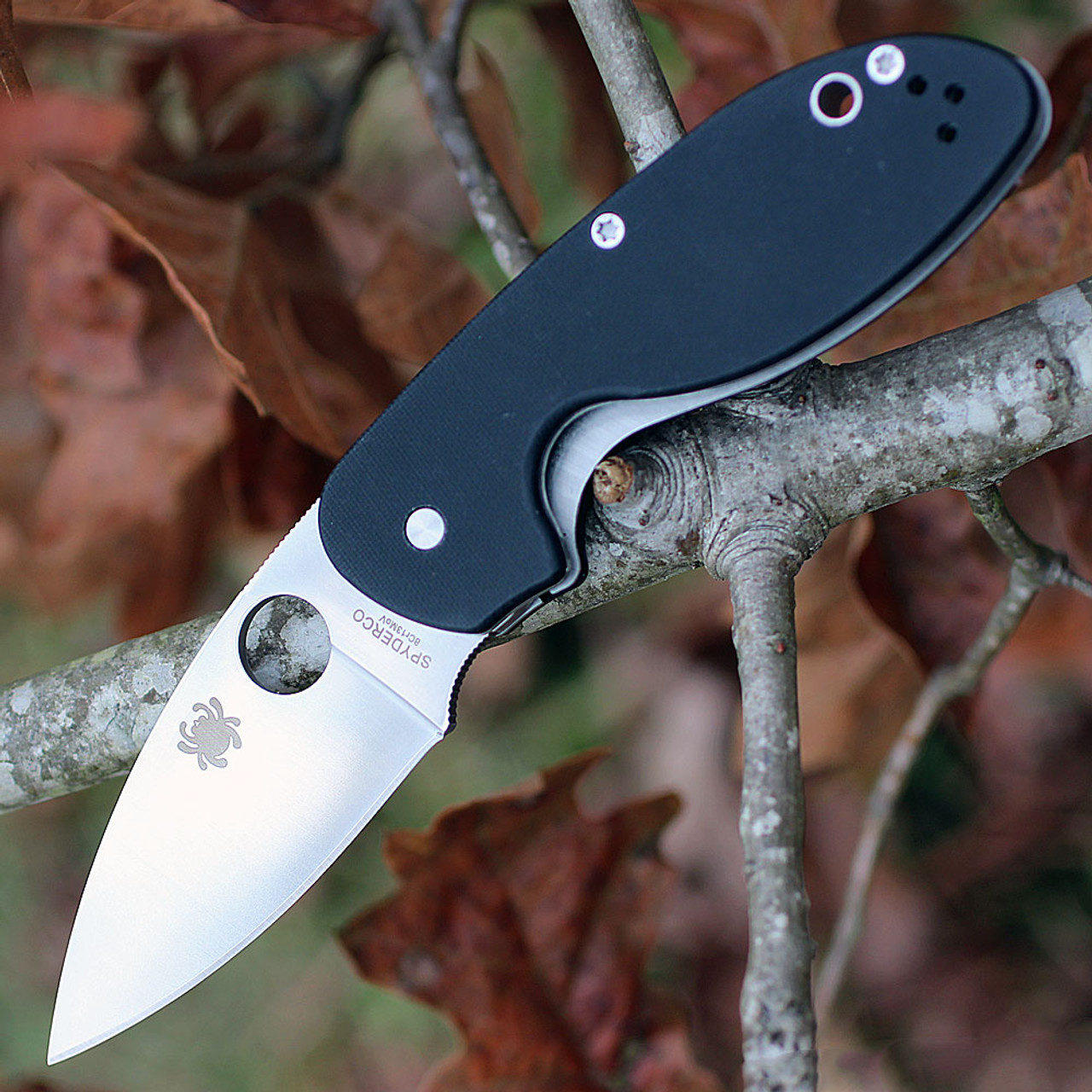 Spyderco Efficient G-10 Black C216GP - 2.98in 8Cr13MoV Satin Plain Blade, Black G-10 Handle