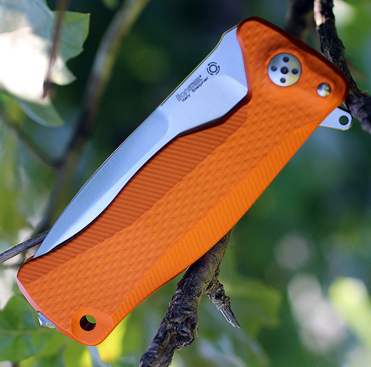 Lion Steel SR-11 Aluminium Orange SR11AOS, 3.70" Sleipner Plain Blade