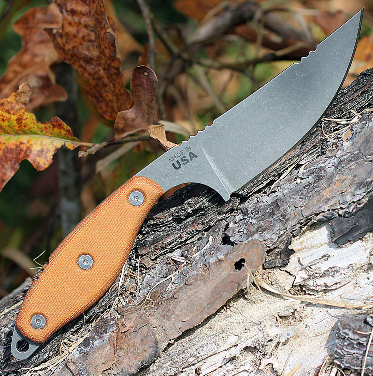 TOPS Knives Lioness Rockies Edition (TPLIONTBF) 4.13" 1095 Stonewashed Trailing Point Plain Blade, Tan Canvas Micarta Handle, Coyote Tan Kydex Sheath