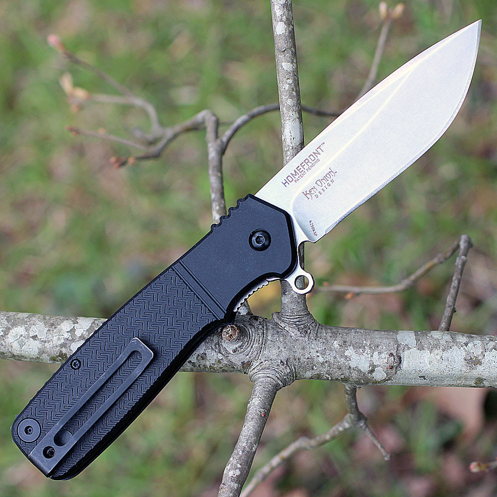 Disassembled CRKT Homefront knife showing tool-less field strip technology.