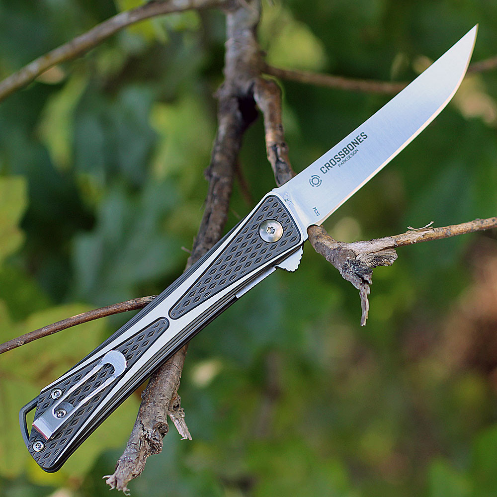 CRKT Crossbones Satin AUS 8 Flipper Knife 7530 | Knifeworks