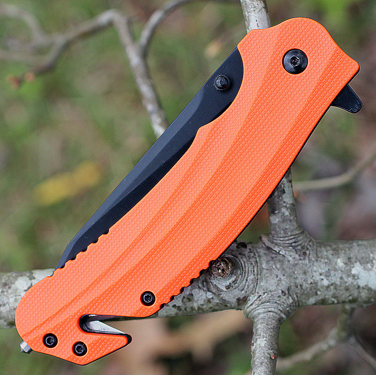 Kershaw Barricade Assisted Opening Knife (8650)- 3.50" Black 8Cr13MoV Drop Point Blade, Orange GFN Handle