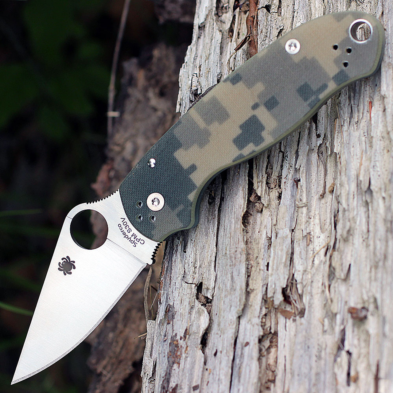 Spyderco Para Military 3 G-10 Digital Camouflage C223GPCMO, 2.95" CPM S45V Plain Blade