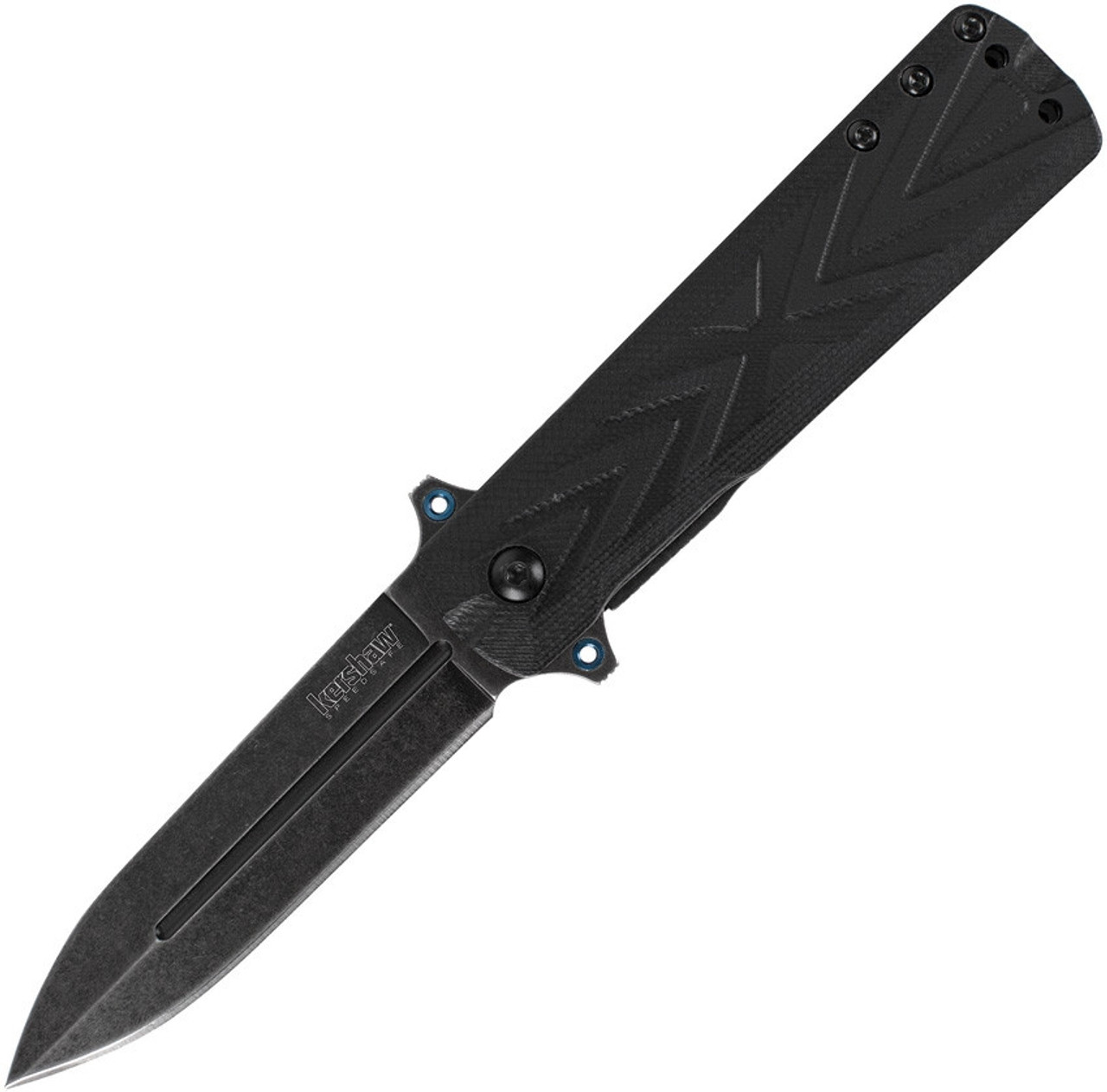 Kershaw Barstow Assisted Opening Knife (3960)- 3.00" Blackwashed 8Cr13MoV Spear Point Blade, Black GFN Handle