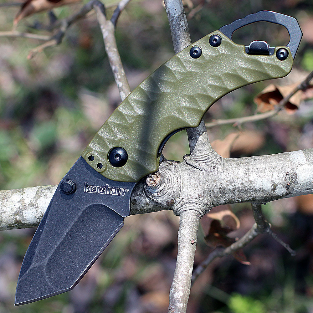 Kershaw Shuffle II 8750TOLBW showing the Olive GFN handle and integrated bottle opener.