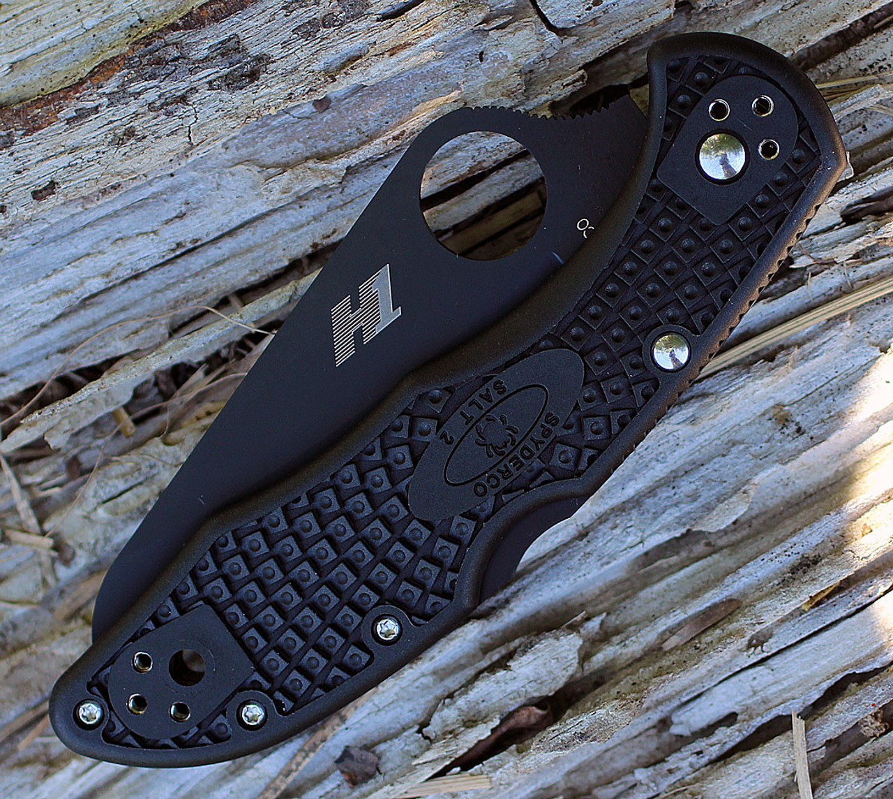 Spyderco Salt 2 All Black Lightweight C88SBBK2 - 3.0in H-1 Black Serrated Blade, FRN Handle