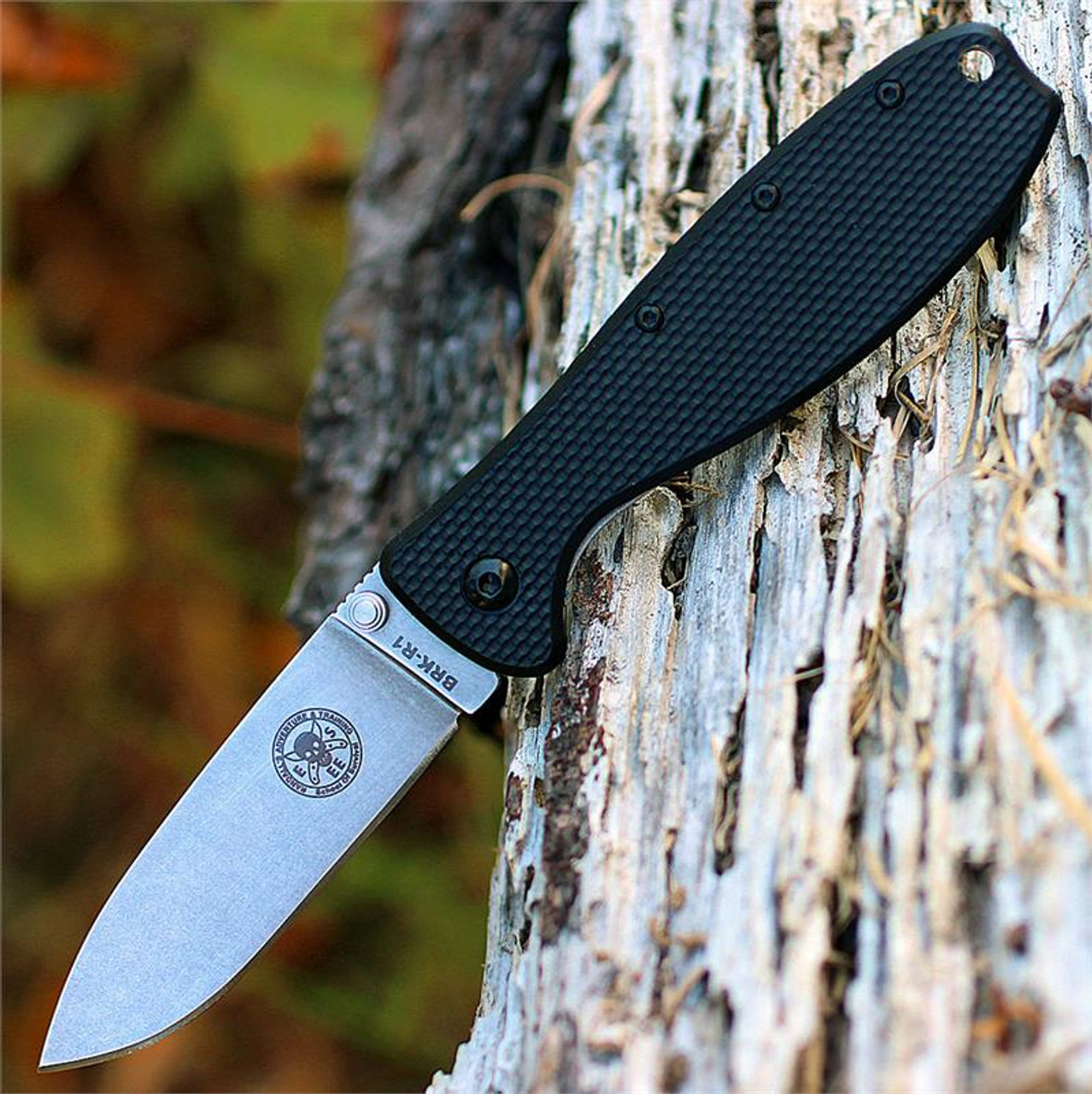 ESEE Zancudo Folding Knife (BRKR2)- 2.94" Stonewashed D2 Drop Point Blade, Black Polymer Handle