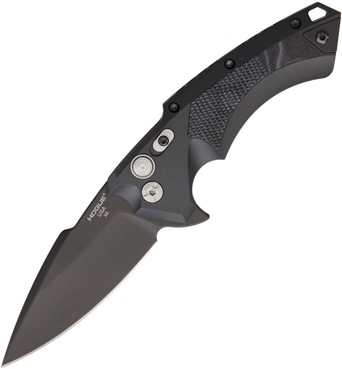 Hogue X5 Folder (HO34579) 3.5" CPM-154 Black Cerakote Finished Spear Point Plain Blade, Black Aluminum Handle w/ a G-Mascus Insert