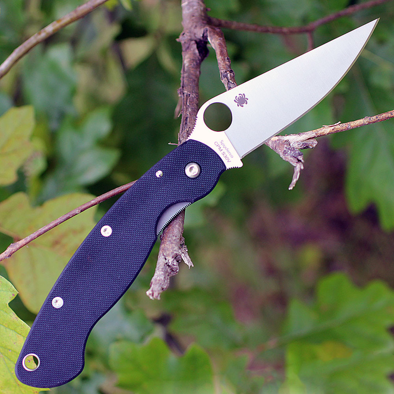 Spyderco C36GPLE Military Left Hand - 4in CPM S30V Sheepfoot Plain Blade, Black G-10 Handle