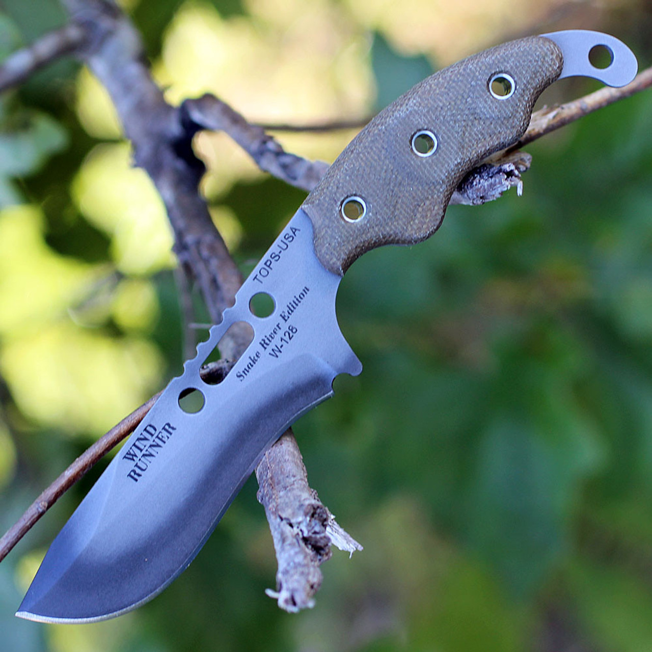 Tops WDR01 Wind Runner SRE, 3.5" 1095 Plain Blade, Green Canvas Micarta Handle