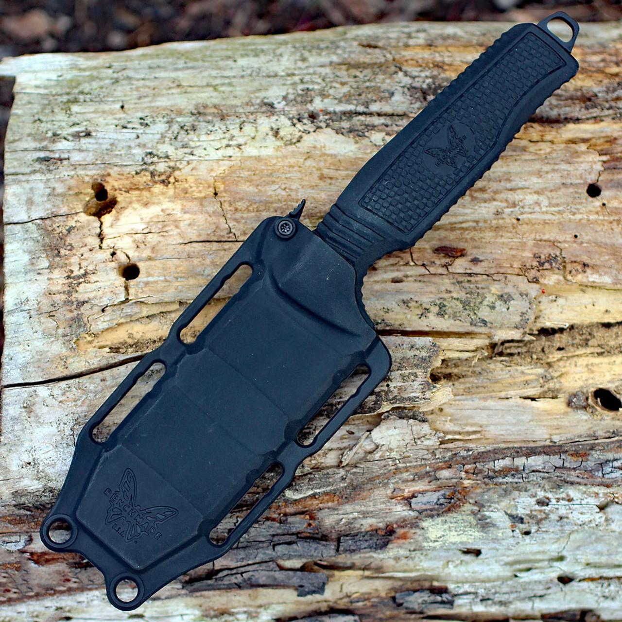 Benchmade H2O Fixed Blade Dive Knife Black 112SBK-BLK N680 Part Serrate  Opposing Bevel w/ Hook & Rubber Handle