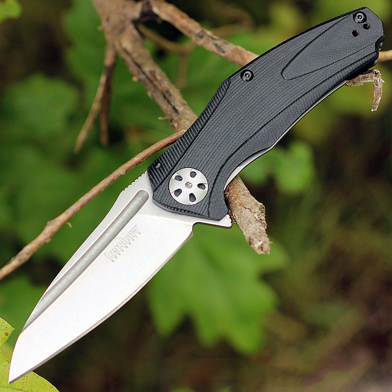 Kershaw Natrix Assisted Opening Knife (7007)- 3.25" Stonewashed 8Cr13MoV Drop Point Blade, Black G-10 Handle