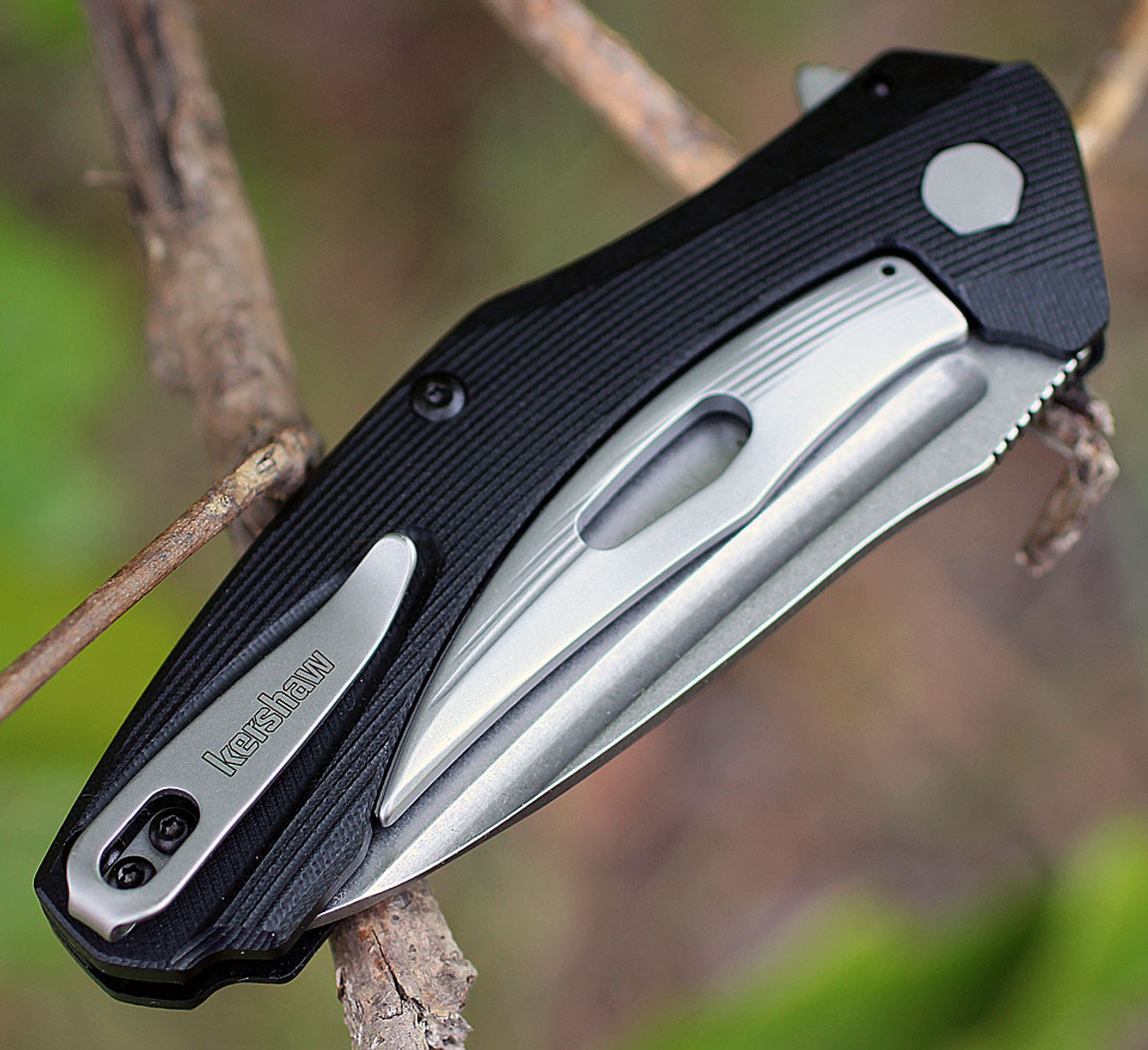 Kershaw Natrix Assisted Opening Knife (7007)- 3.25" Stonewashed 8Cr13MoV Drop Point Blade, Black G-10 Handle