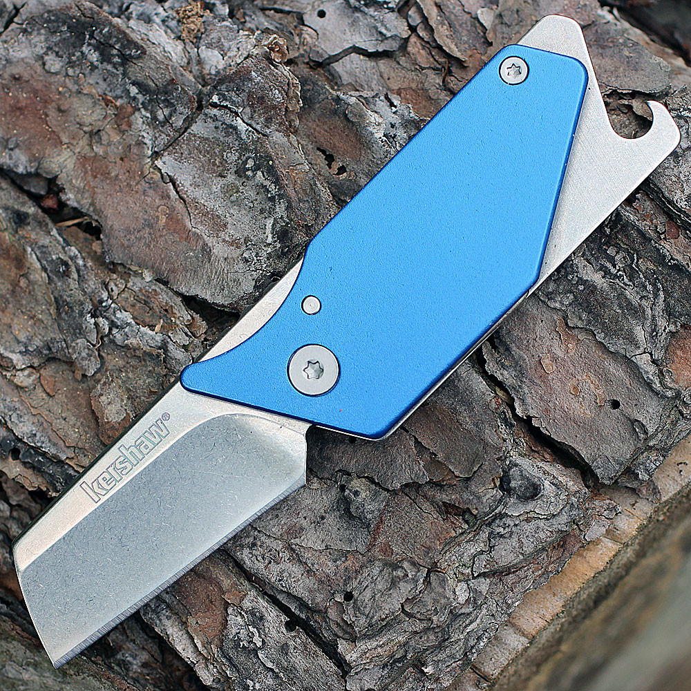 Kershaw 4036BLU Pub Blue showing the bottle opener and keyring attachment.