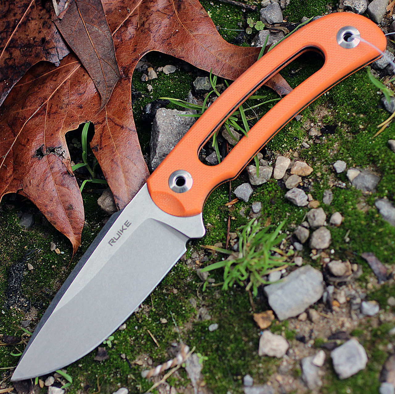 Ruike Hornet F815J, 3.35" 14C28N Plain Blade, Hollowed Orange G-10 Handle