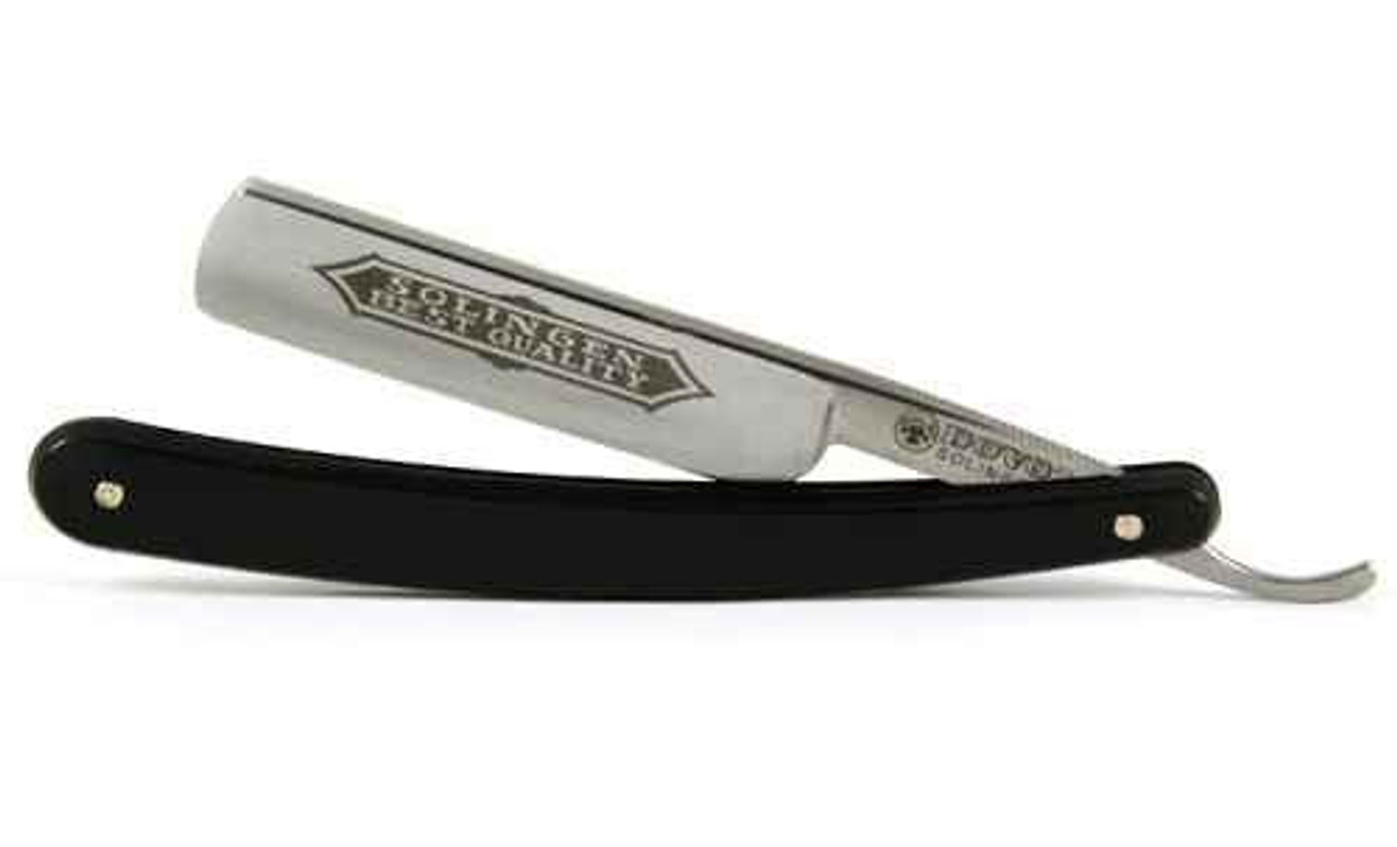Dovo Straight Razor, Carbon Steel Full Hollow Blade, Black Celluloid Handle