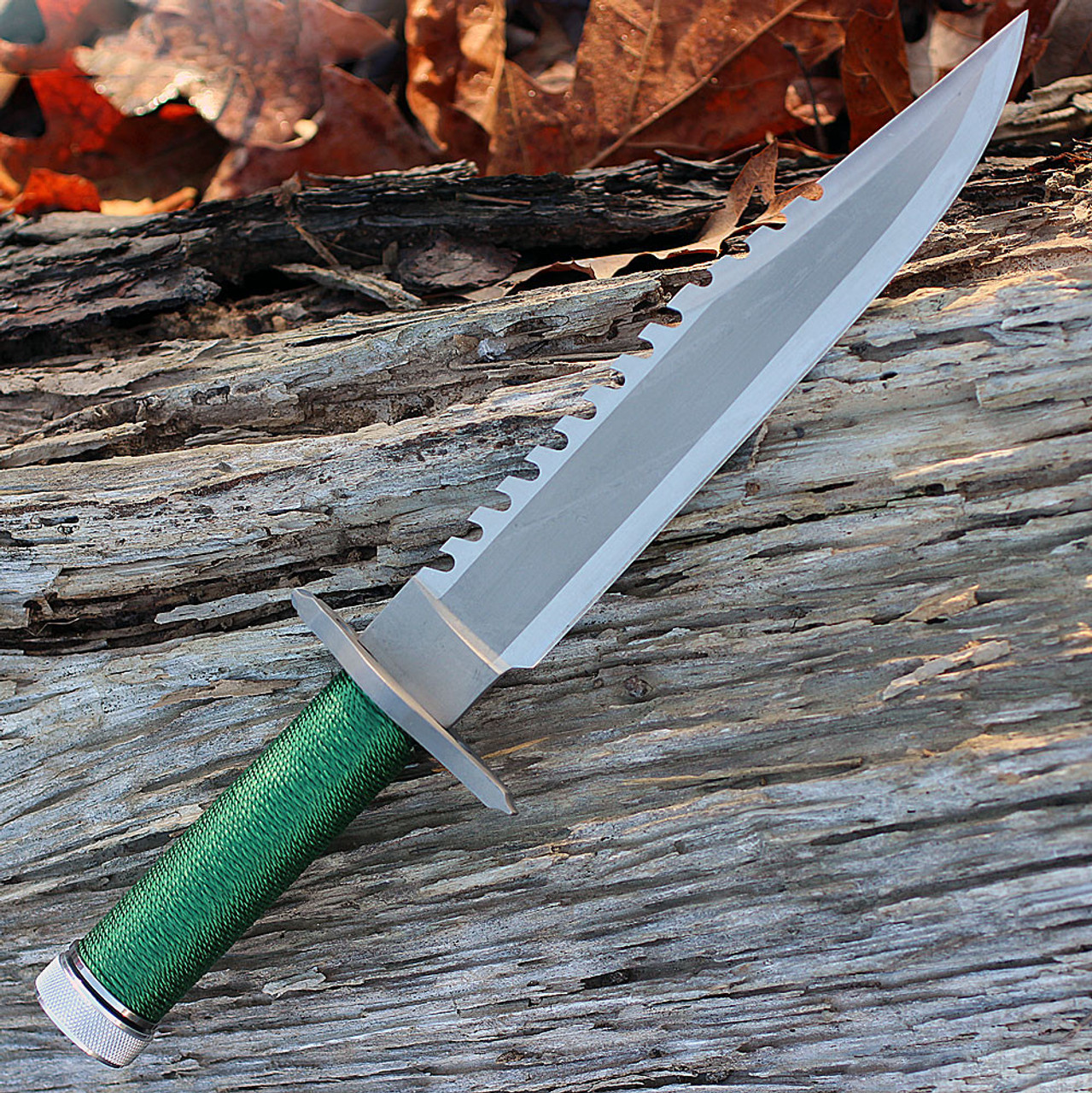Rambo 9292 First Blood Standard Edition, 9" Stainless Plain Blade, Green Nylon Cord-wrapped Handle