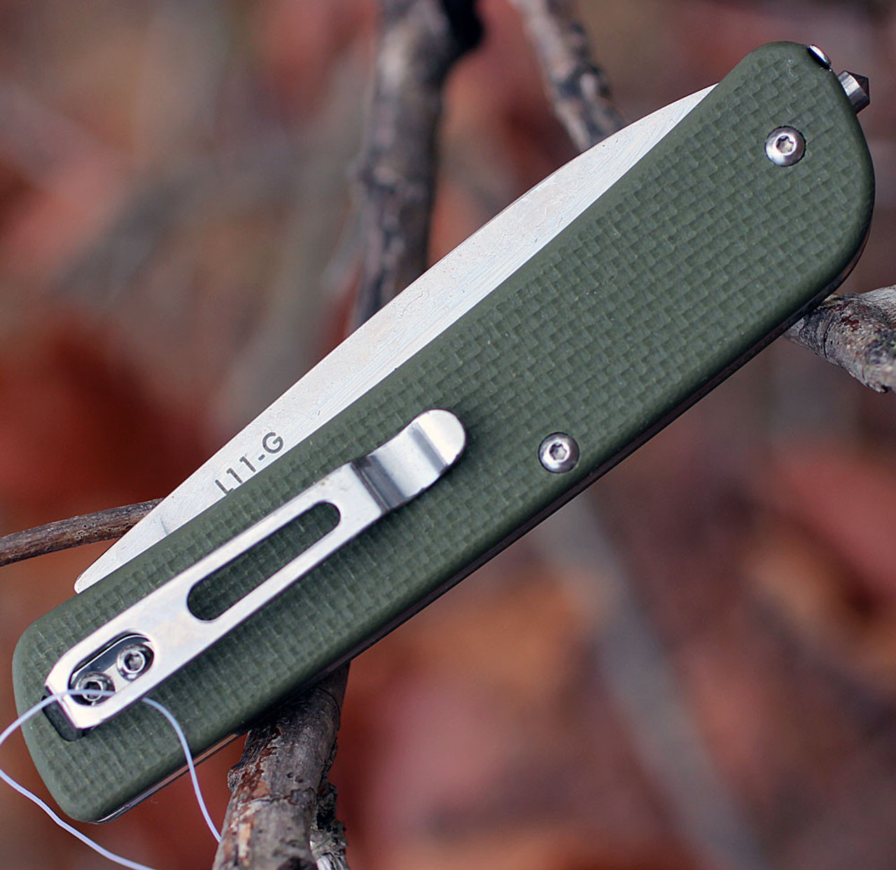 Ruike Criterion Collection L11G, 3.35" 12C27 Plain Blade, Green G-10 Handle